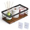 Wire Storage Basket for Bathroom, Kitchen, Metal Wire Baskets with Decorative Wood Base, Storage Basket for Toilet Paper, Cosmetic & Spices, Wall