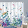 Bonhause Blue Ocean Seaworld Shower Curtain, Nautical Beach Turtle Octopus Bathroom Curtain 180 x 180 cm Waterproof Mildew and Mould Resistant