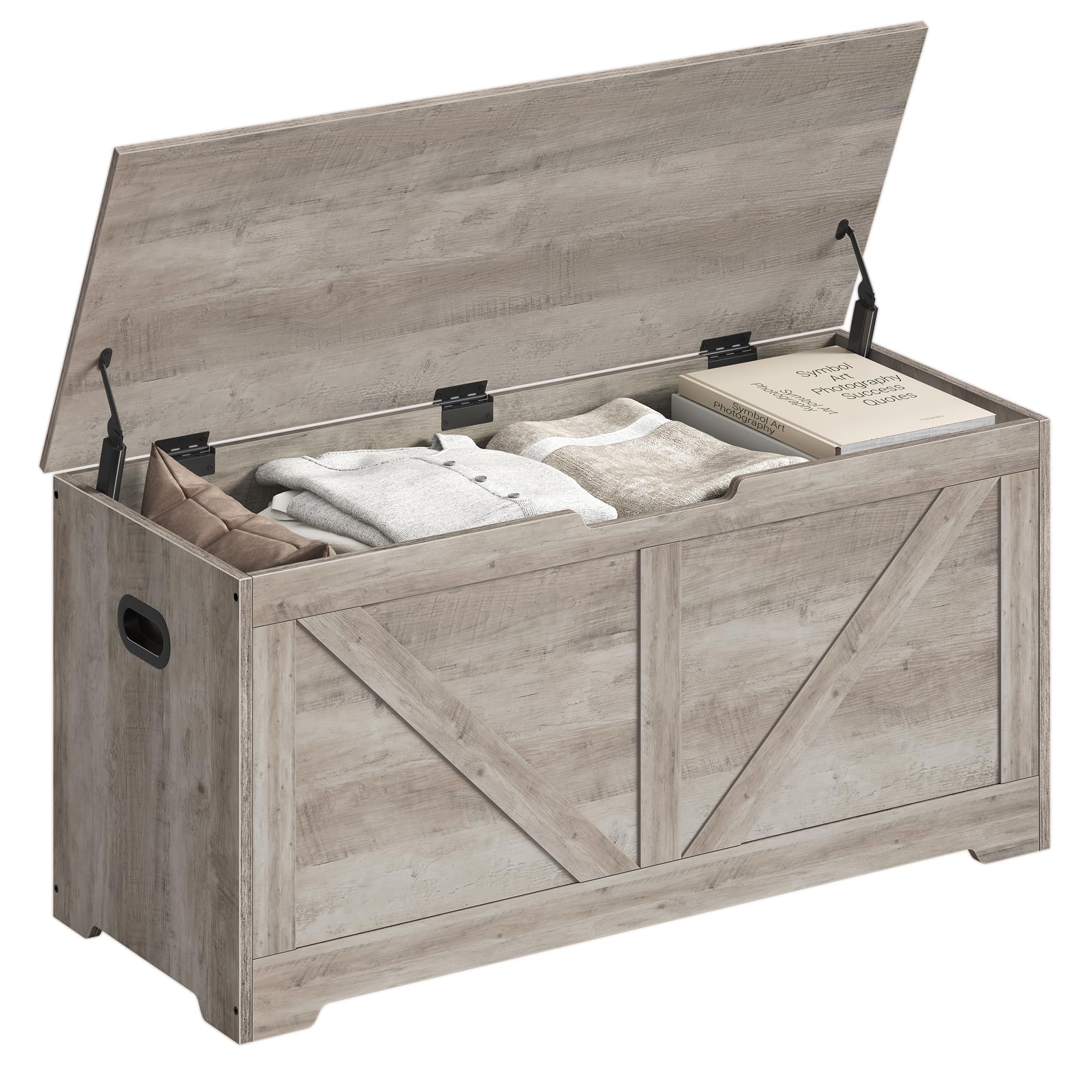 VASAGLE Storage Chest, Storage Bench, Blanket Box with 2 Safety Hinges, Shoe Storage Bench, Farmhouse Style, 40 x 100 x 46 cm, for Hallway, Bedroom,
