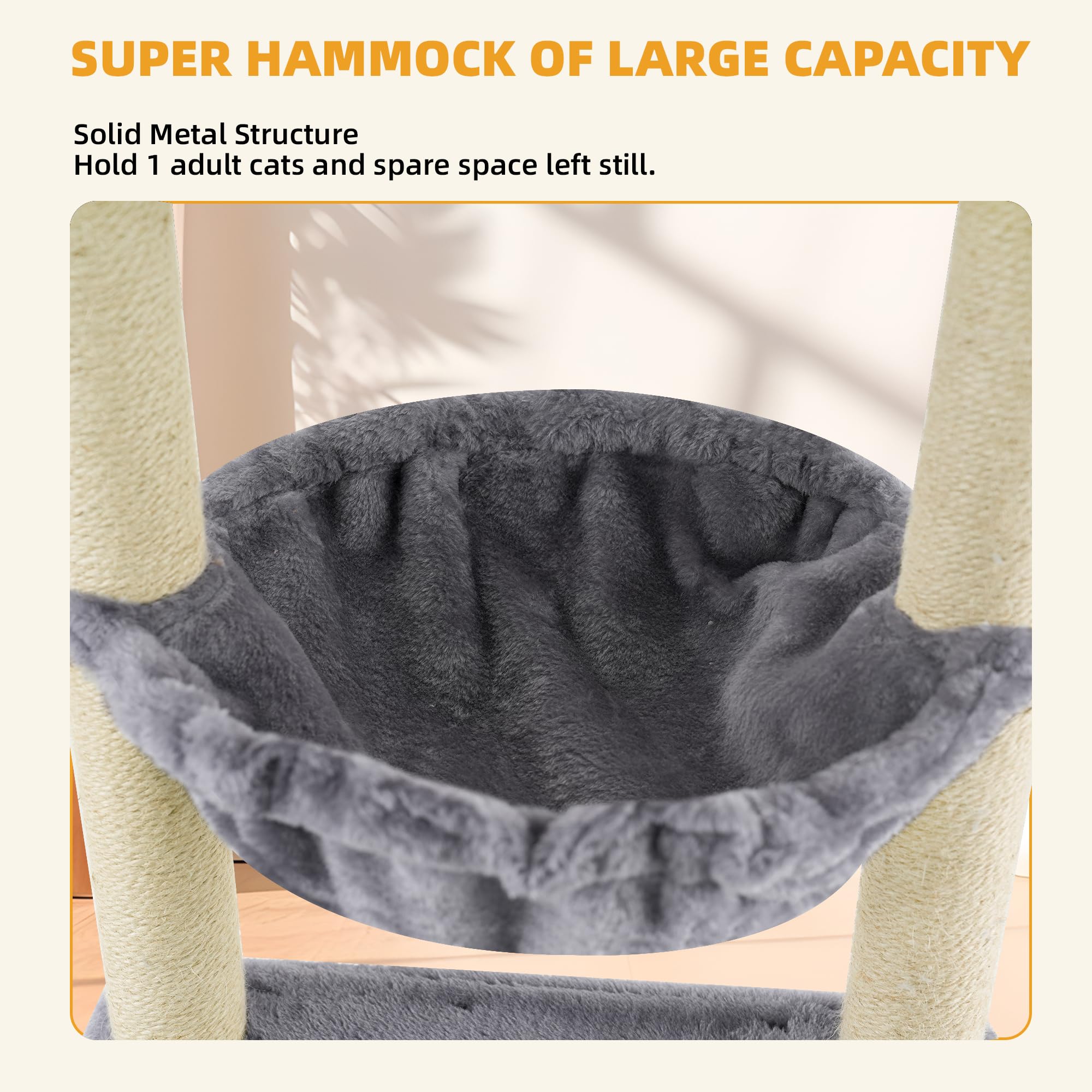 ROYPET 110cm Cat Tree Tower with Sisal Scratching Posts for Indoor Cats,Cat Tower with Hammock and Hanging Ball Toy,Pet Furniture Activity Centre with