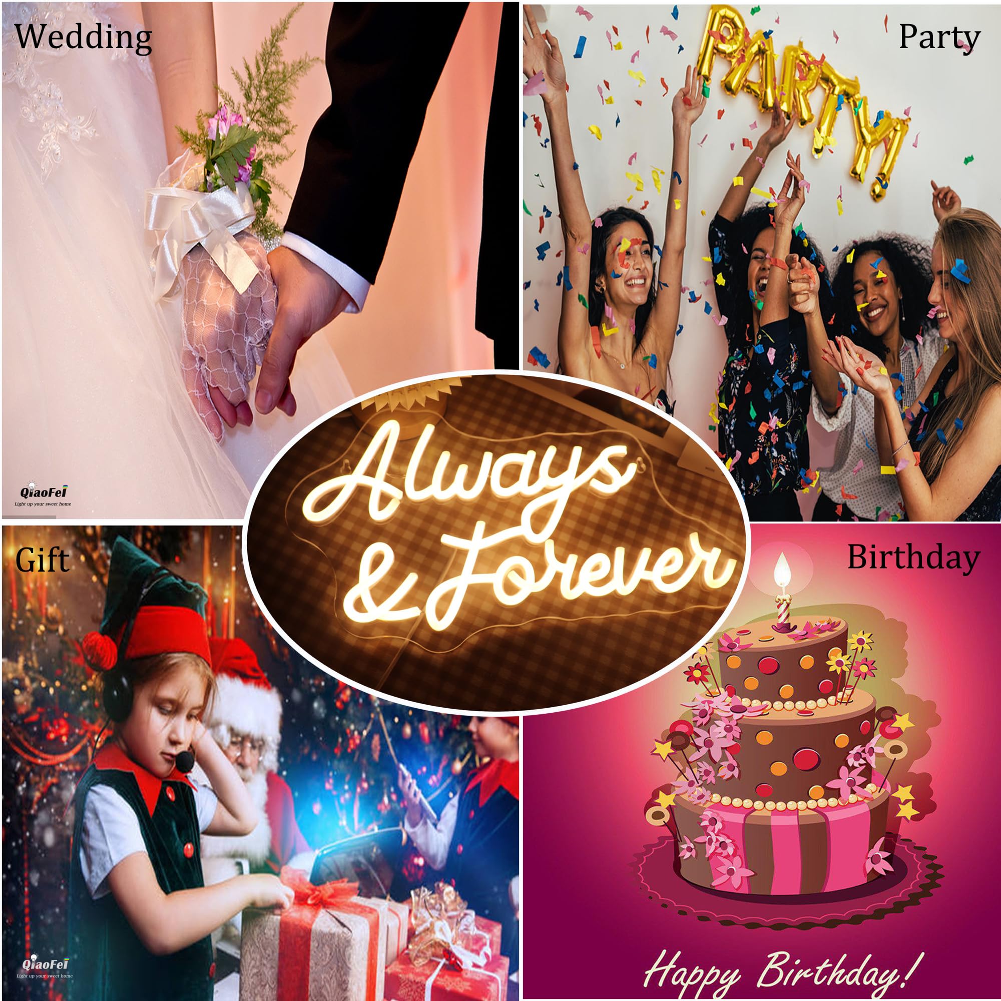 LED Always and Forever Neon Sign USB Powered with Dimmer Switch Neon Lights for Room Home Art Wall Decor Wedding Engagement Party Wall Hanging