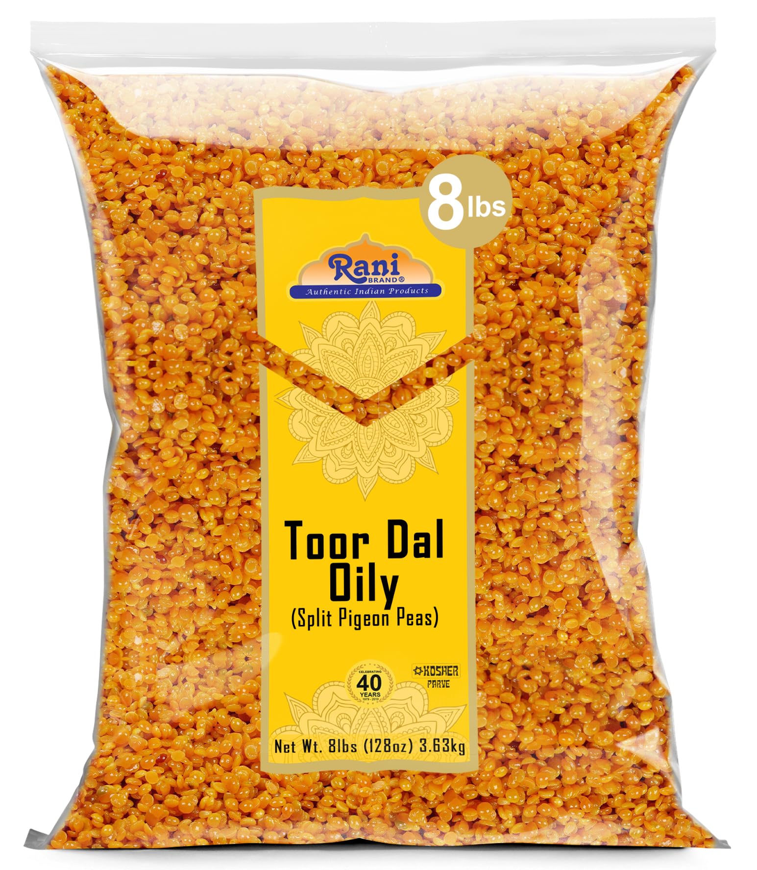 Rani Toor Dal (Split Pigeon Peas) Oily, 128oz (8lbs) 3.63kg Bulk ~ All Natural | Gluten Friendly | Non-GMO | Vegan | Indian Origin