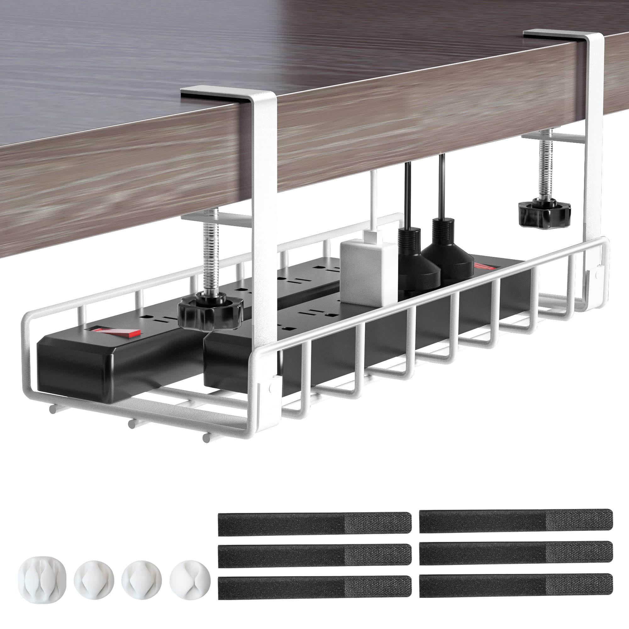 Under Desk Cable Management Tray, Xpatee Upgraded Wire Management No Drill No Screws, Cable Tray with Clamp for Wire Organizers, Computer Cord Rack