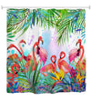 goodbath Flamingo Shower Curtain, Tropical Leaves and Flowers Waterproof Anti Mildew Fabric Bathroom Shower Curtains, 72W x 72H, Pink Green