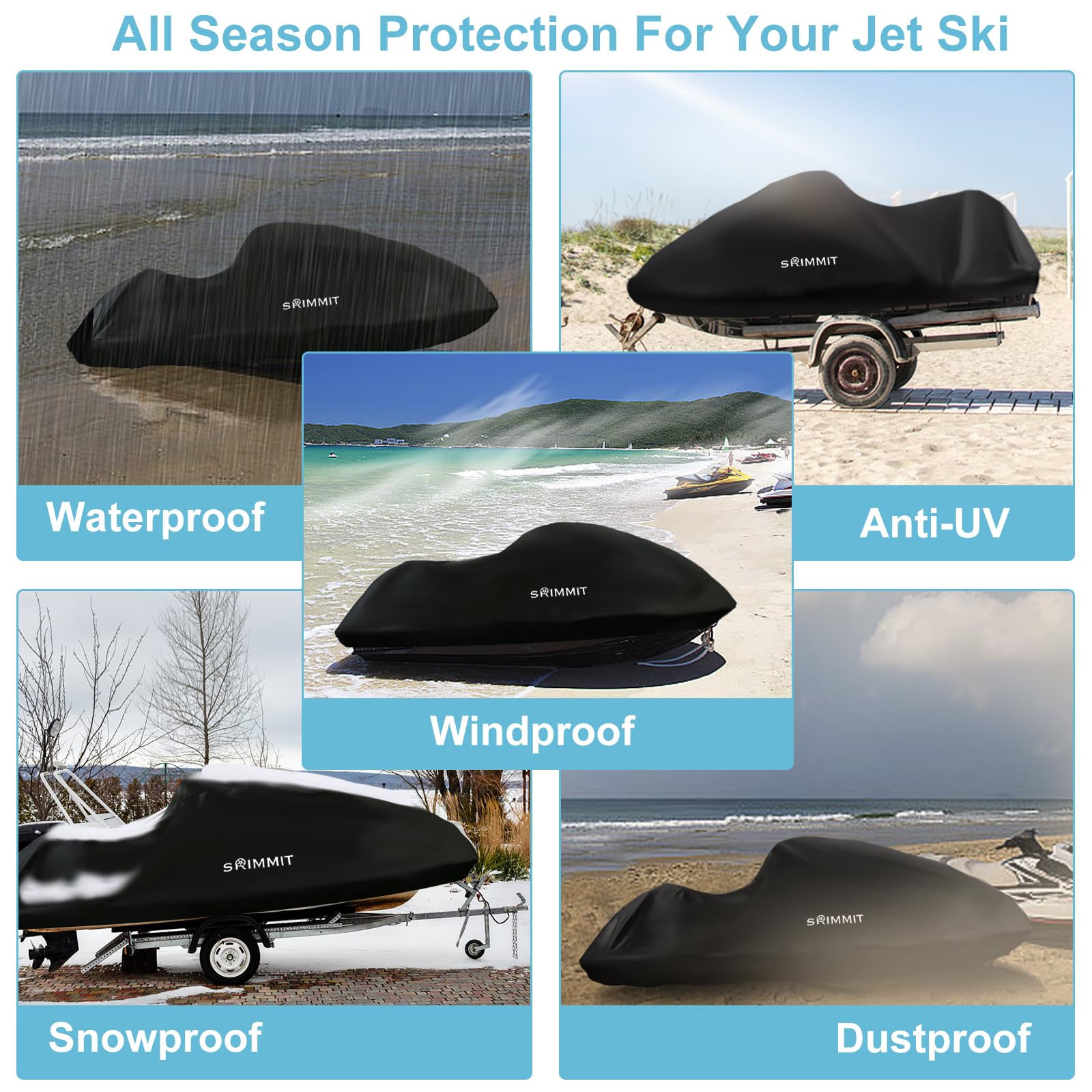 Boat Cover,Trailerable Jet Ski Cover 3 Seats,Heavy Duty 420D Oxford Fabric Motor Boat Cover Waterproof Marine Grade Anti-UV with 2 Air Vents and 4