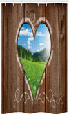 ABAKUHAUS Outhouse Stall Shower Curtain, Heart Window View from Wooden Rustic Farm Barn Shed Chalk Art Image, Fabric Bathroom Decor Set with Hooks,