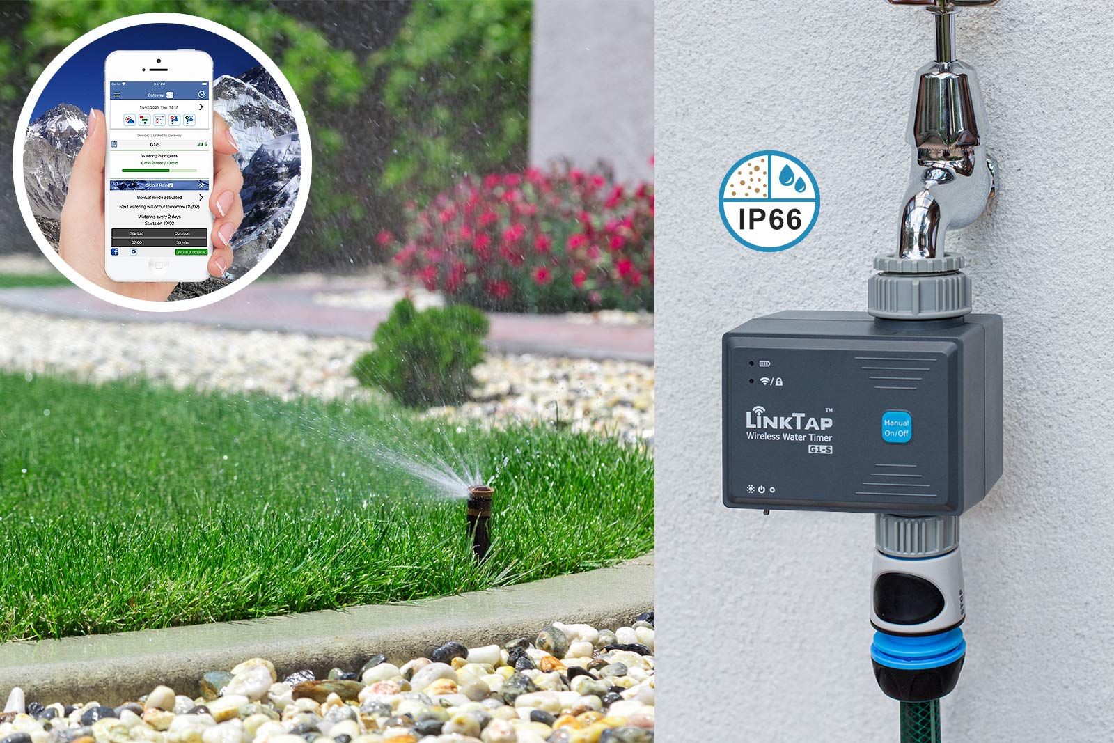 LinkTap G1S Wireless Water Timer (Gateway Not Included), Smart Irrigation Controller for Lawns & Gardens, Easy Install, Weather Aware, Greater Range