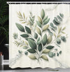 ABAKUHAUS Eucalyptus Leaves Shower Curtain, Botanical Art, Cloth Fabric Bathroom Decor Set with Hooks, 175 x 200 cm, Sage Green Off-White