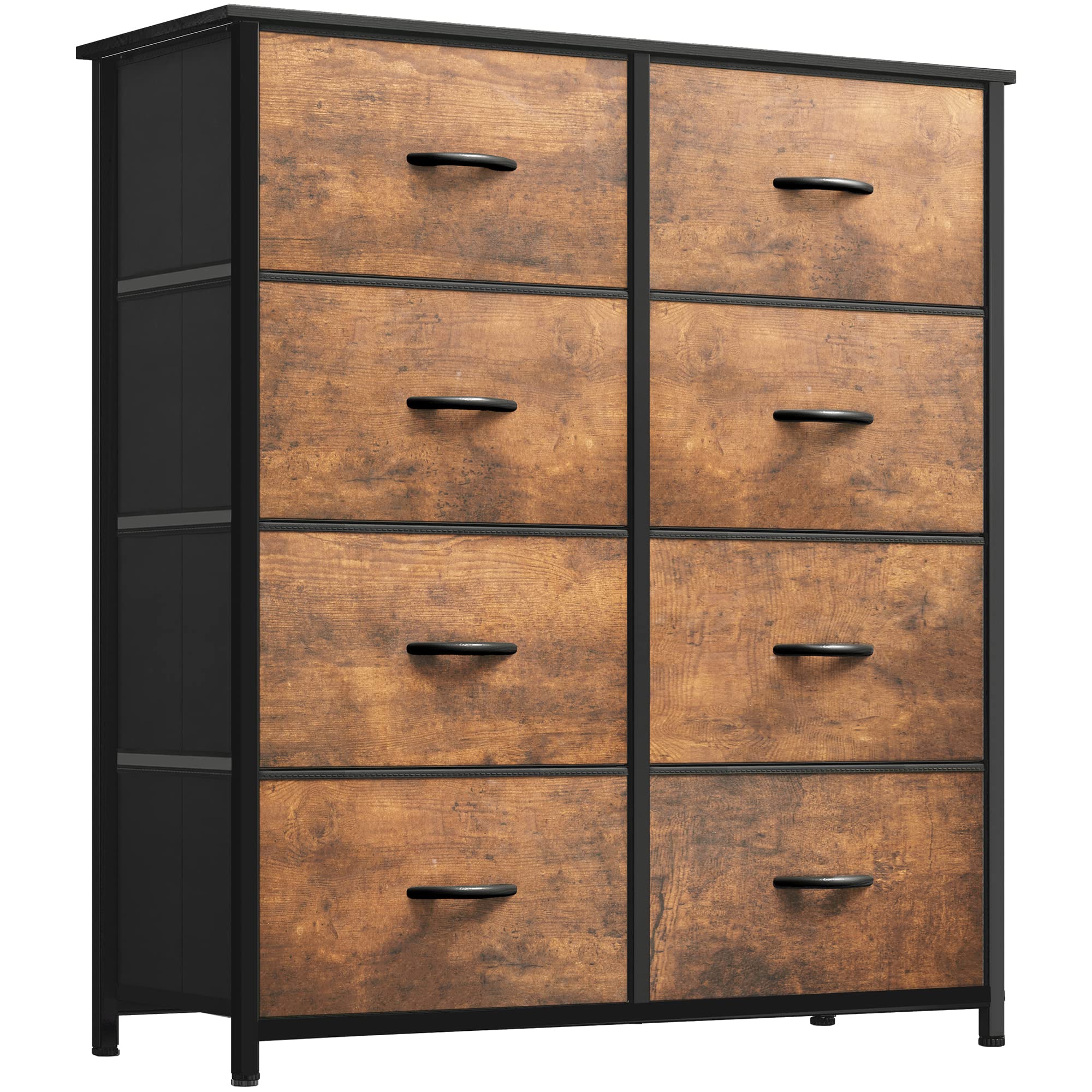 YITAHOME Chest of Drawer with 8 Drawers for Bedroom Fabric Dresser Storage Drawers With Handles Metal Frame for Living Room, Hallway,Rustic Brown