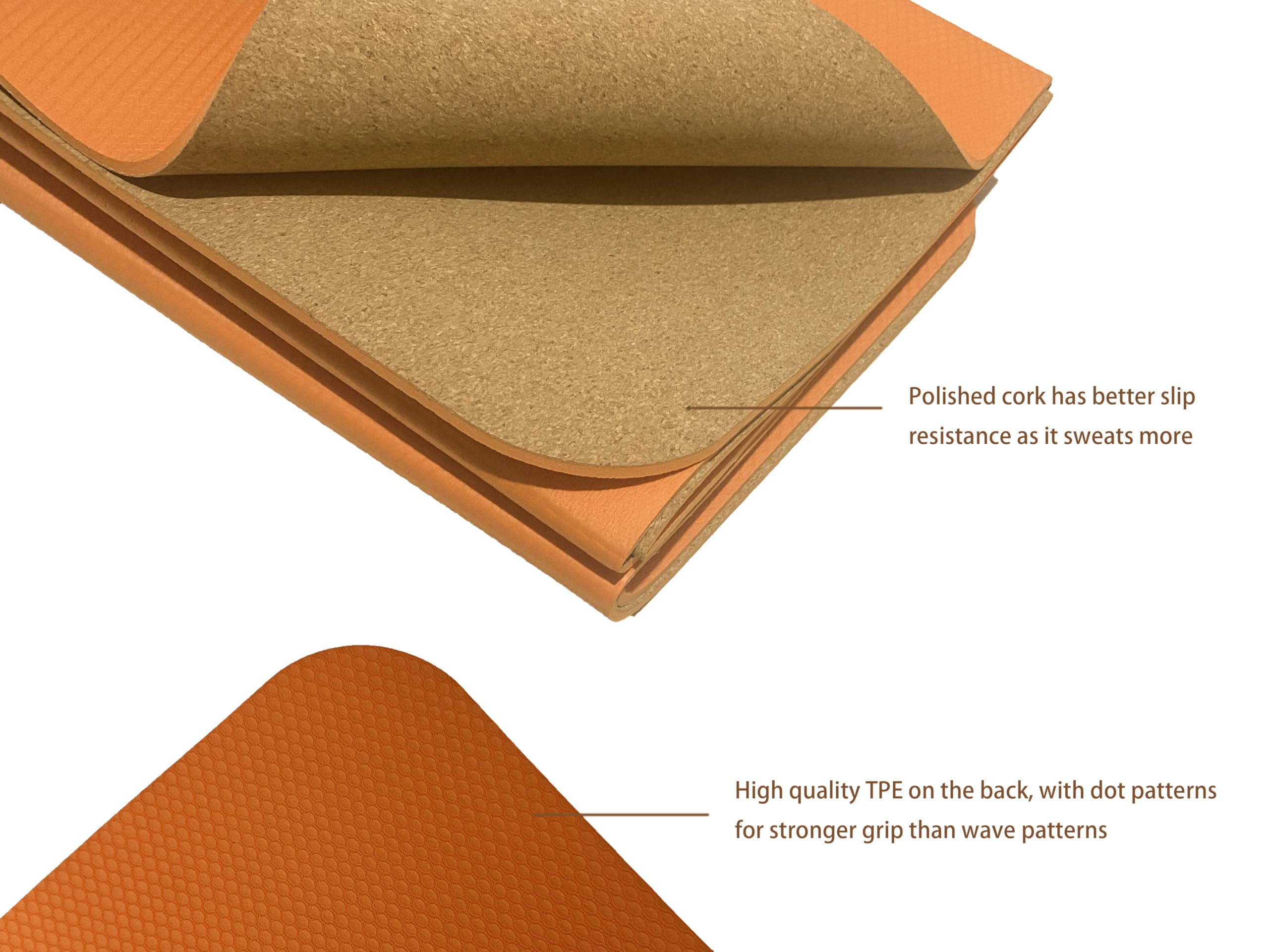 EKE Cork Folding Yoga Mat, 5mm Thickness, Standard Size, Foldable, Lightweight and Portable, Suitable for Yoga, Pilates, Fitness, Sports, Training,