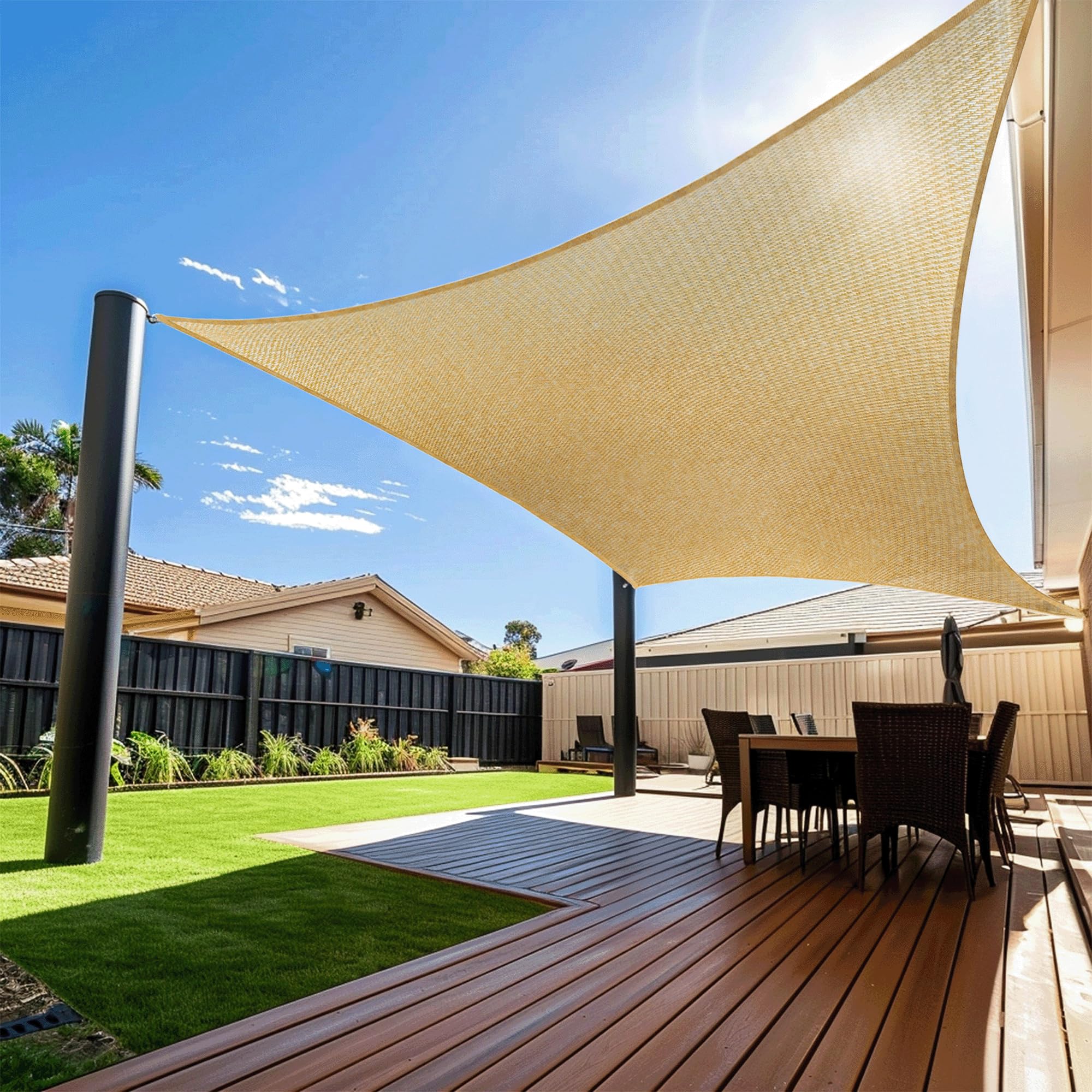 EMEKIAN Rectangle 3.1m x 3.1m Sun Shade Sail, UV Block Sunshade Canopy, Sand Permeable Patio Cover for Garden Backyard Outdoor Facility and Activities