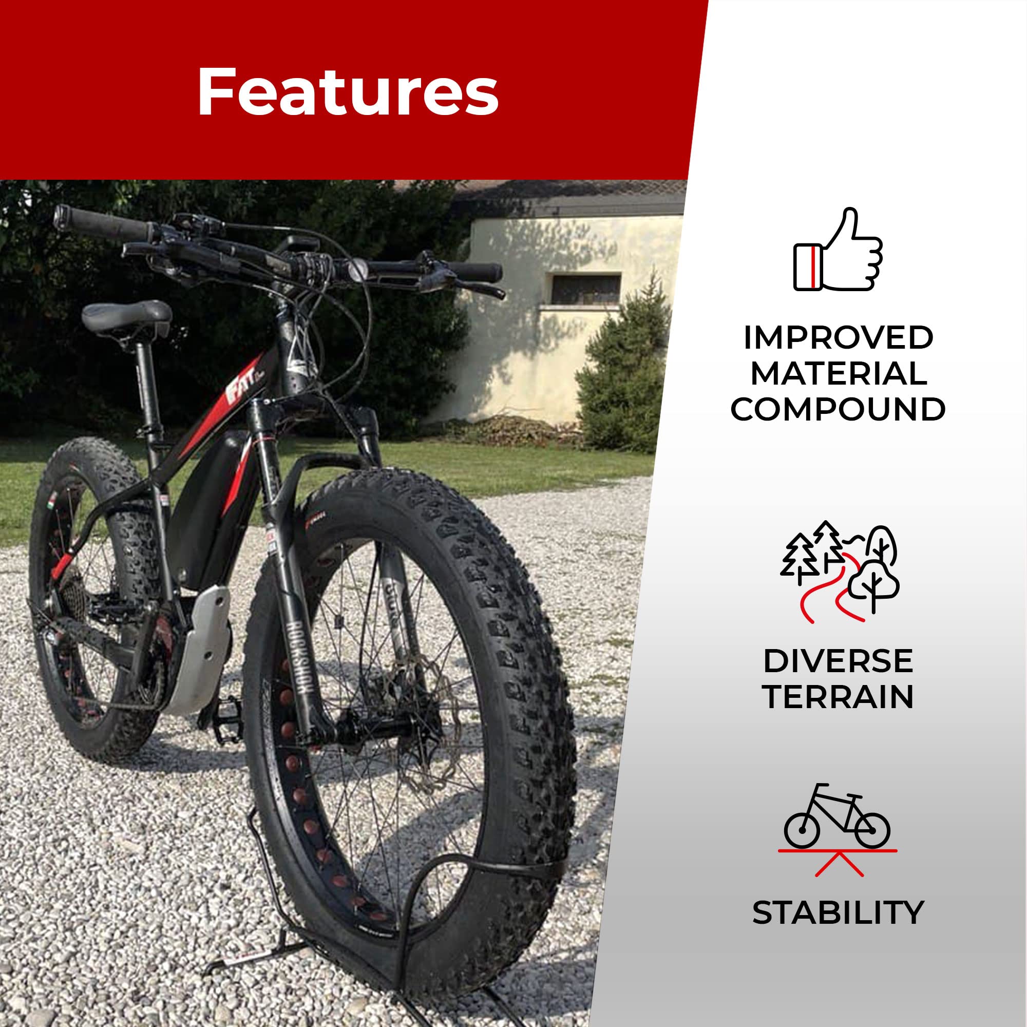 Fincci Fat Bike Tyres 26 x 4.0 Inch - Foldable Pair for Electric Bikes & Adult Mountain Bikes 100-559, Suitable for Off-Road, Dirt, Mud, Snow and