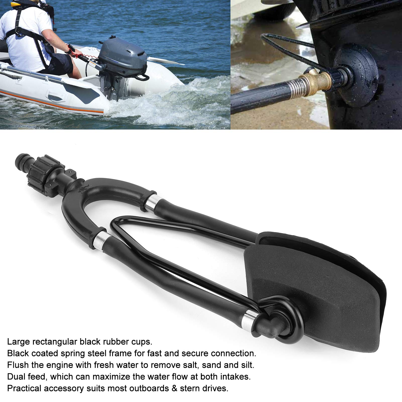 Qiilu Outboard Motor Water Flusher, Dual Feed, Large Rectangular Ear Muffs, Fast Connection, Suits Most Outboards & Stern Drives