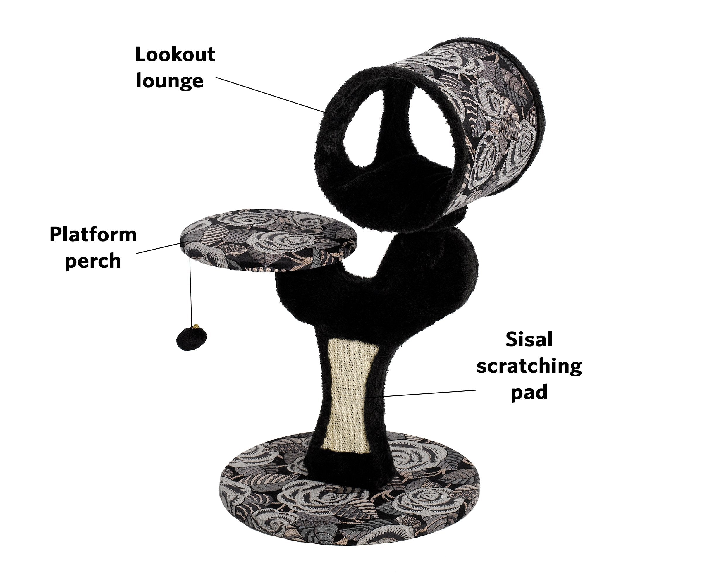 MidWest Homes for Pets Cat Tree, Salvador Cat Tree w/Built-in Sisal Cat Scratching Pad and Cat Look-Out Lounge, Black/White Pattern, Small Cat Tree