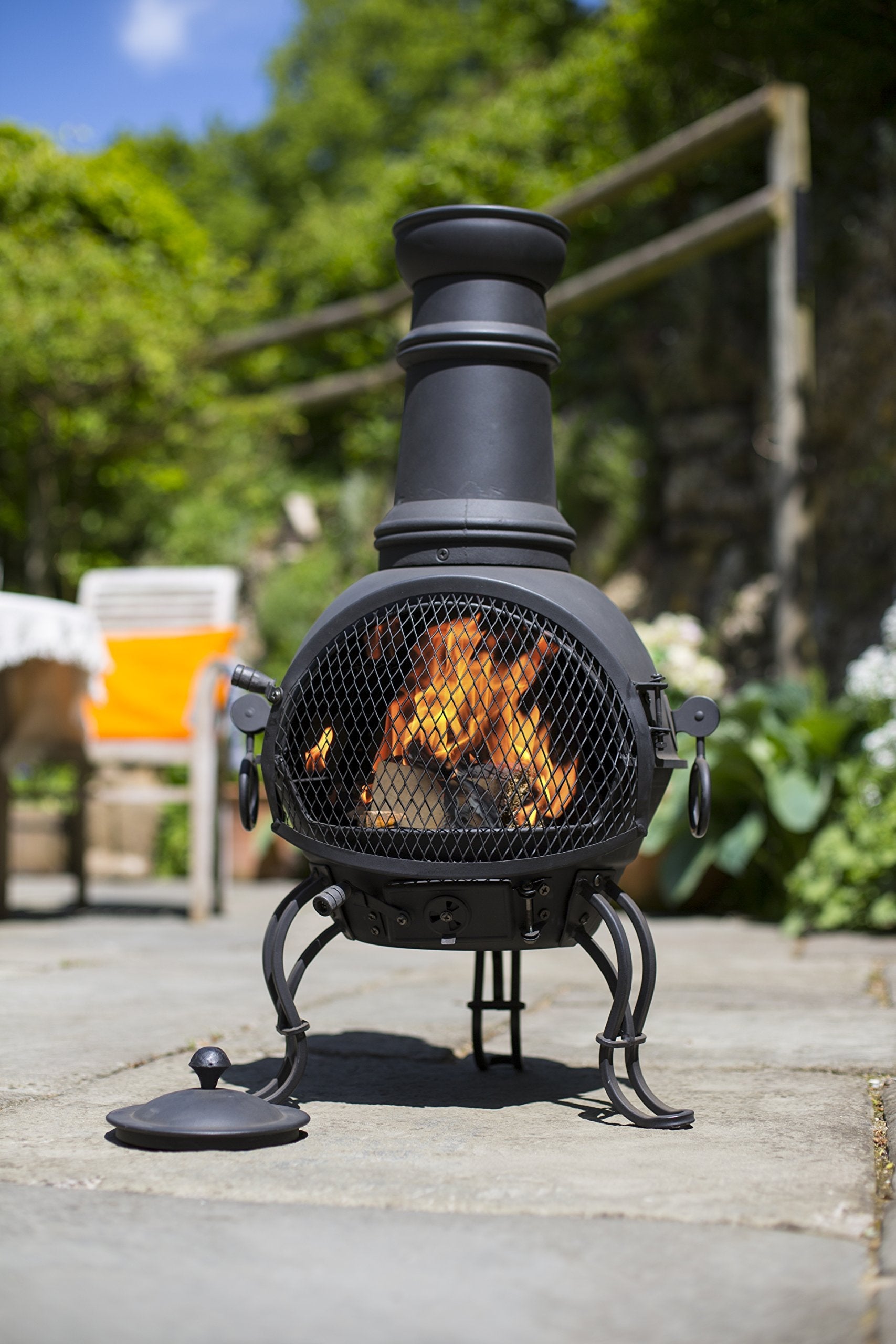 MURCIA MED STEEL CHIMENEA WITH GRILL