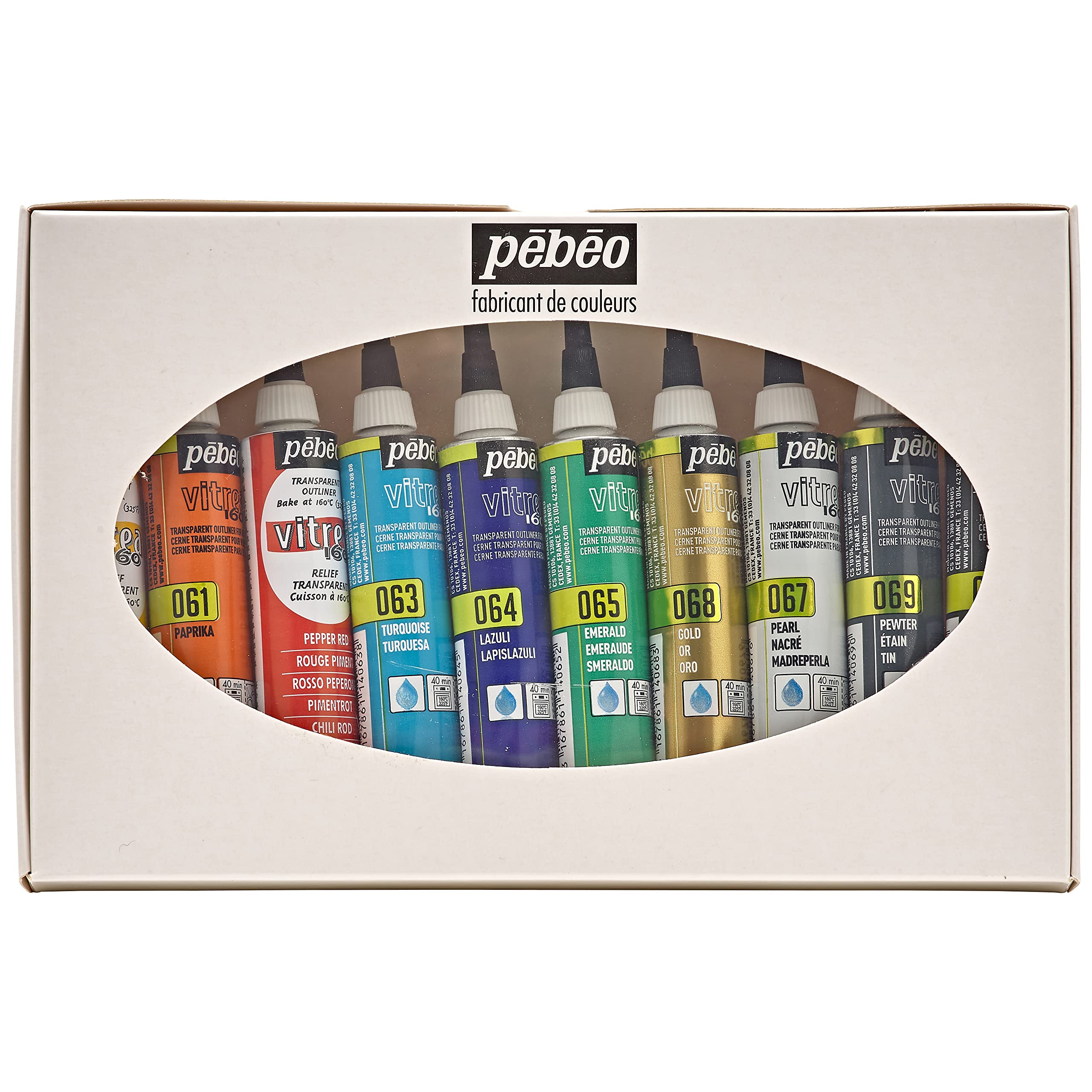 PEBEO 20 ml Vitrea 160-Glass Paint Outliner Set Cardboard, Box of 10, Assorted Colours, Brown, 114100