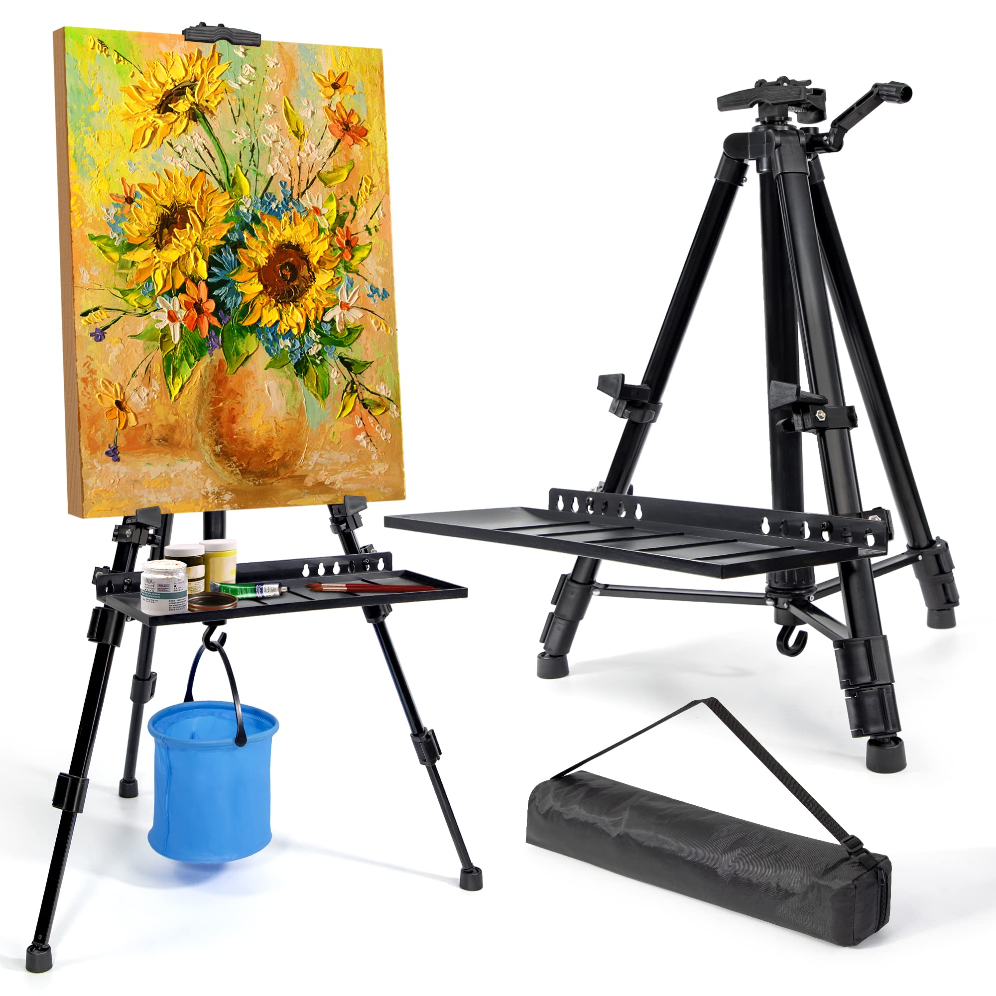 Art Easel Stand for Painting, Adjustable 51-155 cm, Folding Tripod Display Easel, Artist Stand Easel with Bag/Keg, Tabletop and Floor Painting Display