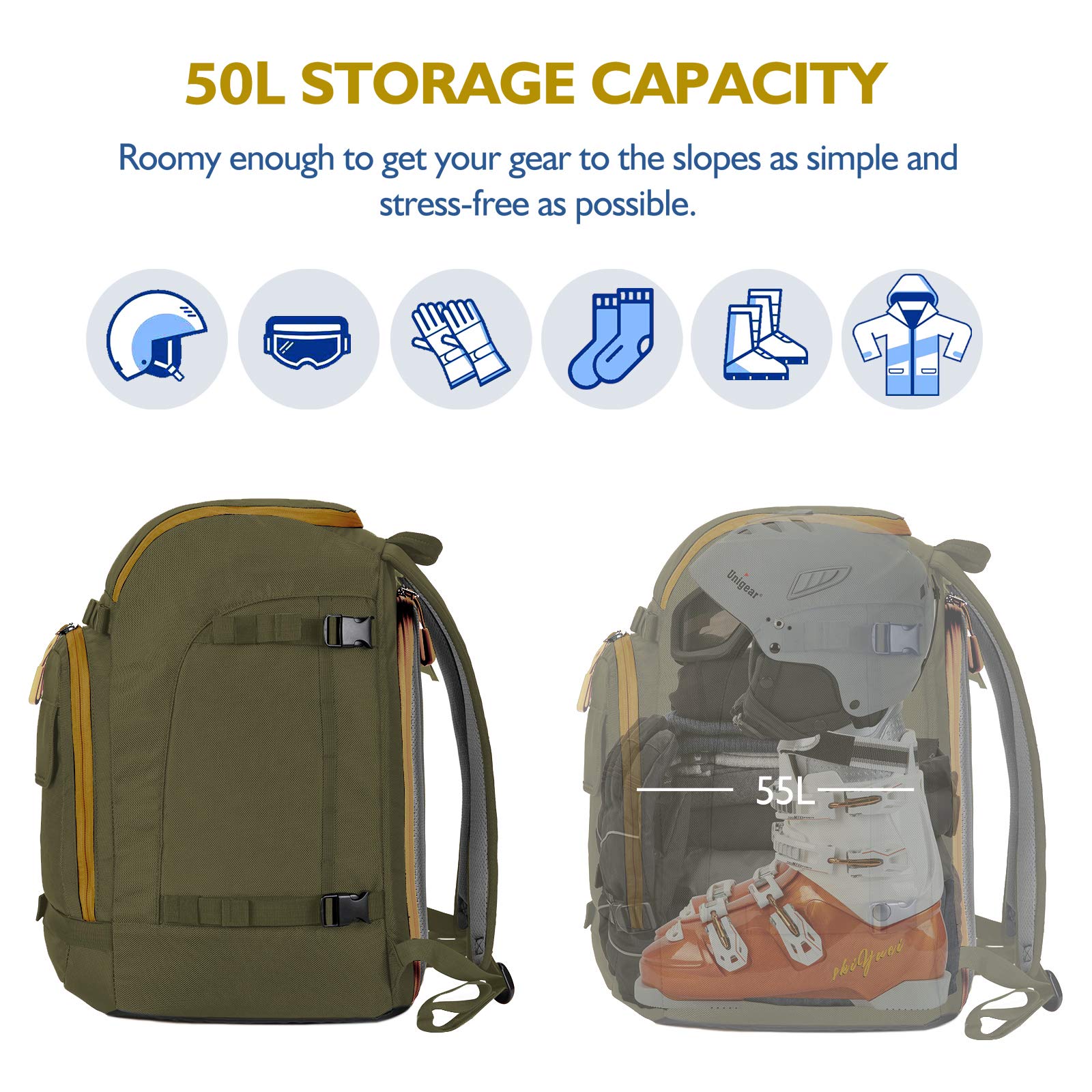 Unigear Ski Boot Backpack, Snowboard Shoes with Helmet Bag, Winter Sports Skiing Skating Rucksack