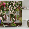 Simpomsy Design Shower Curtain, Pink Rose Shower Curtain Green Plant Spring Garden Landscape Bathroom Curtain Waterproof Cloth Fabric Bathroom Decor