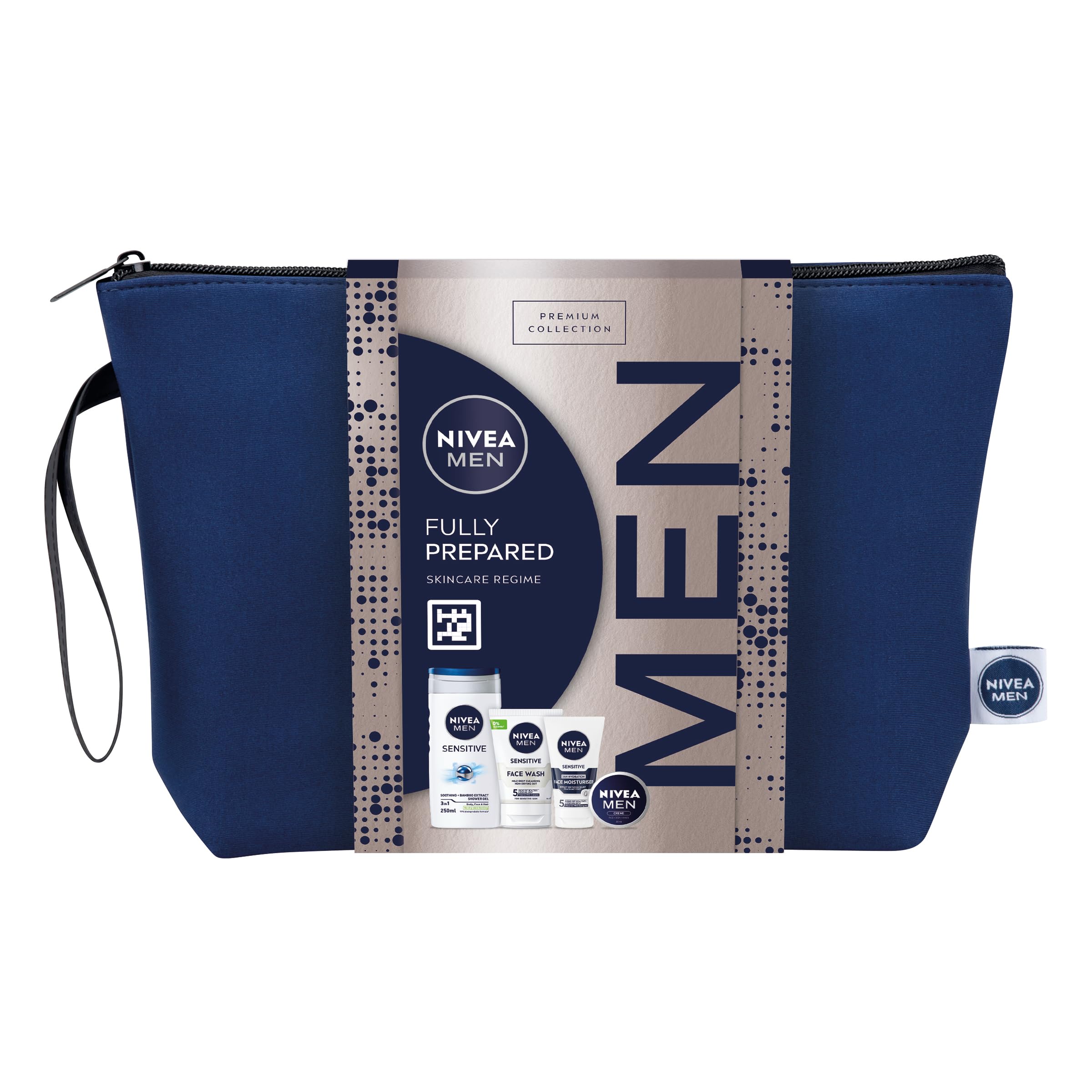 NIVEA MEN Fully Prepared Gift Set (5 Products), Men's Skincare Gift Set with Shower Gel, Face Wash, Moisturiser, Creme, and Washbag, Perfect for