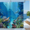 Bonhause Underwater World Shower Curtain Blue Ocean Tropical Fish Turtle Dolphin Bathroom Curtain 180 x 180 cm Waterproof Mildew & Mould Resistant