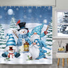 Bonhause Christmas Gnomes Snowman Shower Curtain, Winter Snowy Pine Tree Blue Bathroom Curtain 180 x 180 cm Waterproof Mildew and Mould Resistant