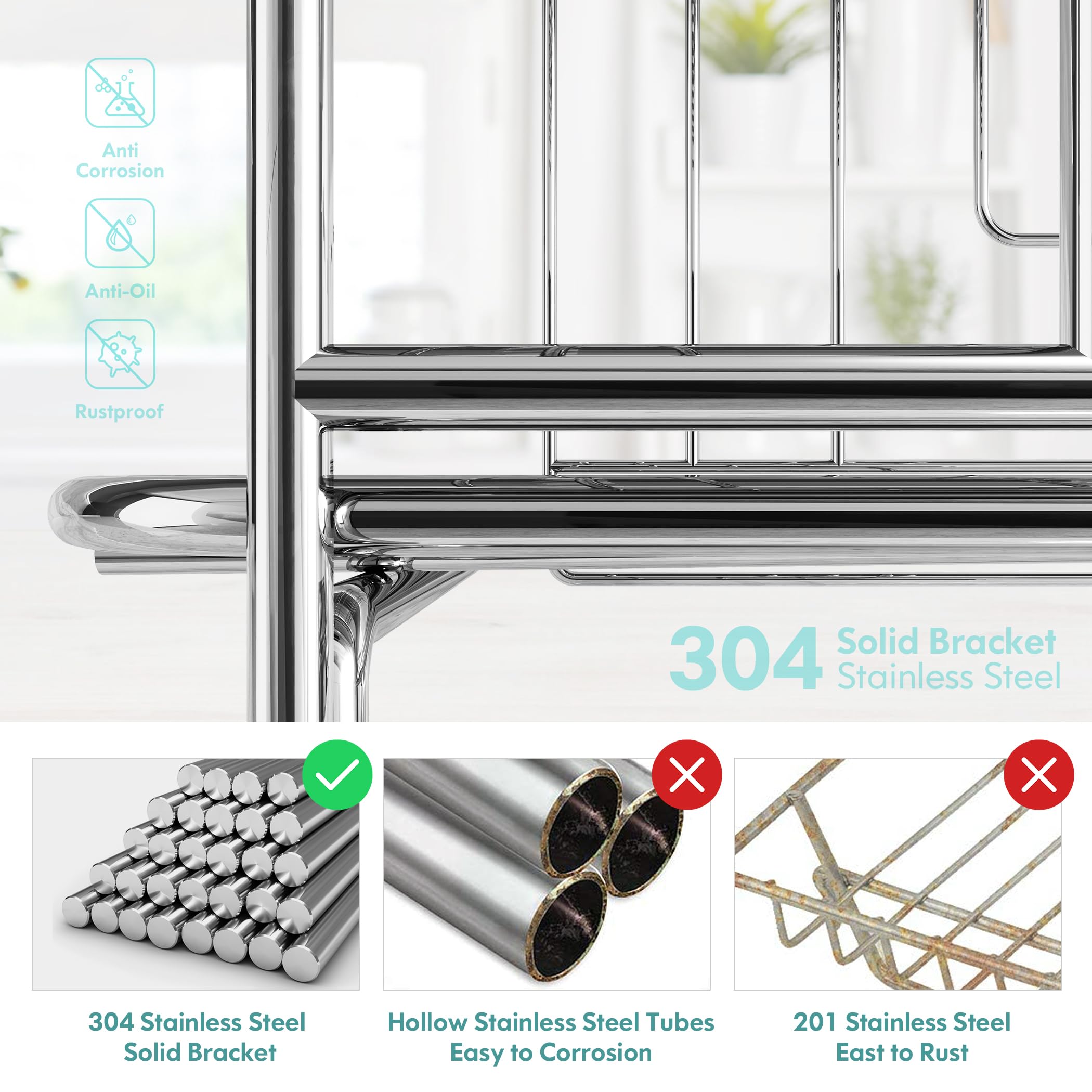 romision 2 Tier Dish Drying Rack, Large Dish Rack with 360 Swivel Spout, 304 Stainless Steel Dish Drainer Rack, Draining Board Rack for Kitchen