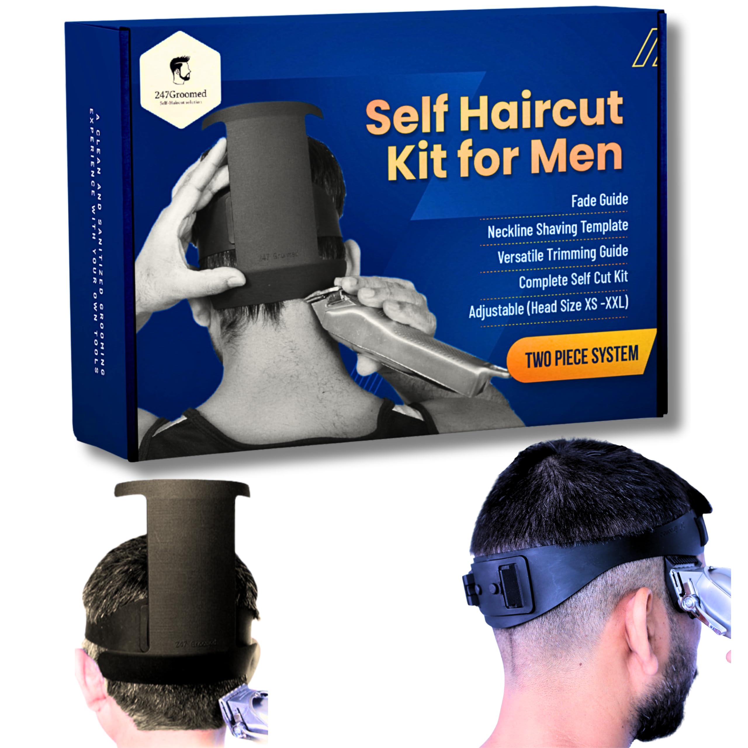 Self Haircut Kit for Men | 2Pcs SelfCut Guide for Men: Neckline Shaving Template & Fade Guide | Adjustable Size Hair Fade Tool & Stable Neckline