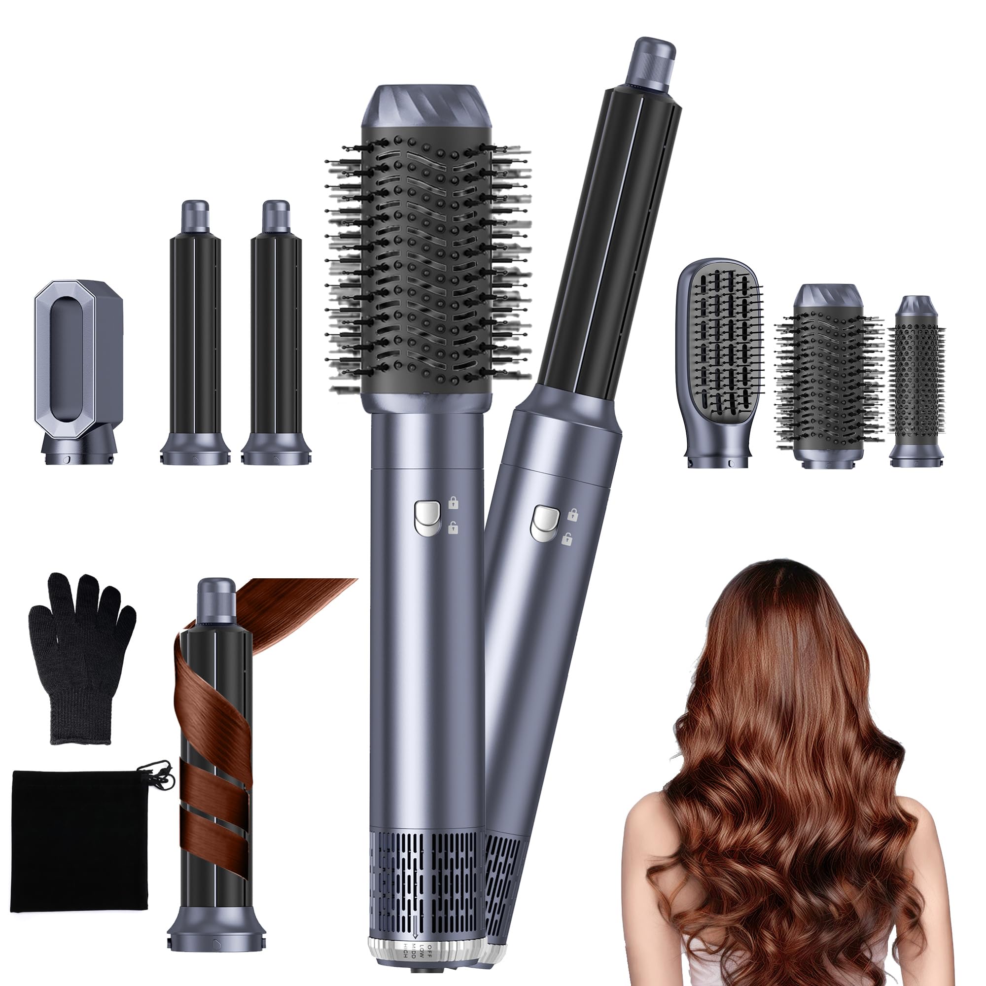 Airbrush 6 in 1 Multi Styler Air Brush Hair Styler MogaWave Air Styler 6 in 1 Magic Styler, Blow Dry Hair Brush, Air Curler, for Drying and Styling