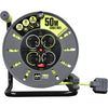 Masterplug OLU50134SL-PX Pro-XT Four Socket Open Cable Reel with Winding Handle, Thermal Cut Out and Power Switch, 50 Metres High Visibility Cable,