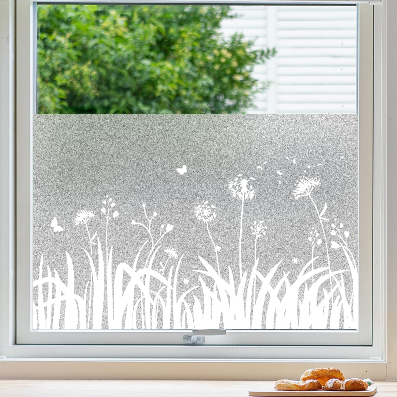 Linarun Frosted Window Film Privacy Film for Glass Windows Tint 90x400 cm Opaque Window Film Dandelion patterned Window Frosting Film with No Glue