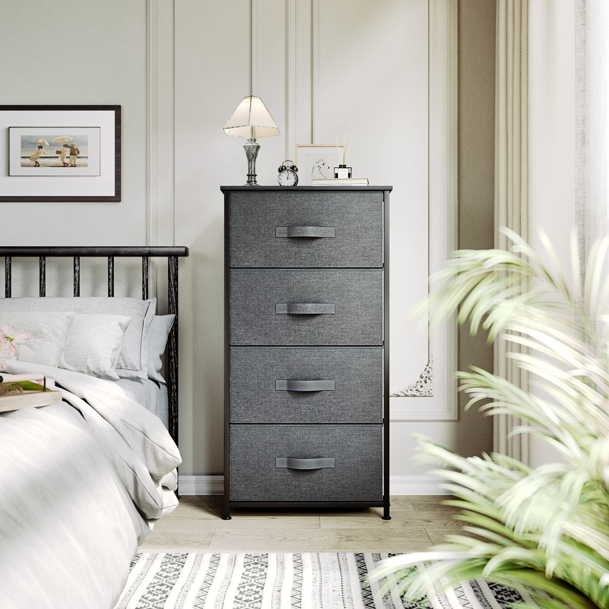 YITAHOME Chest of Drawers,Storage Organizer,Dresser for Bedroom with 4 Drawers,Fabric Drawers with Wood Top and Large Storage Space,Gray