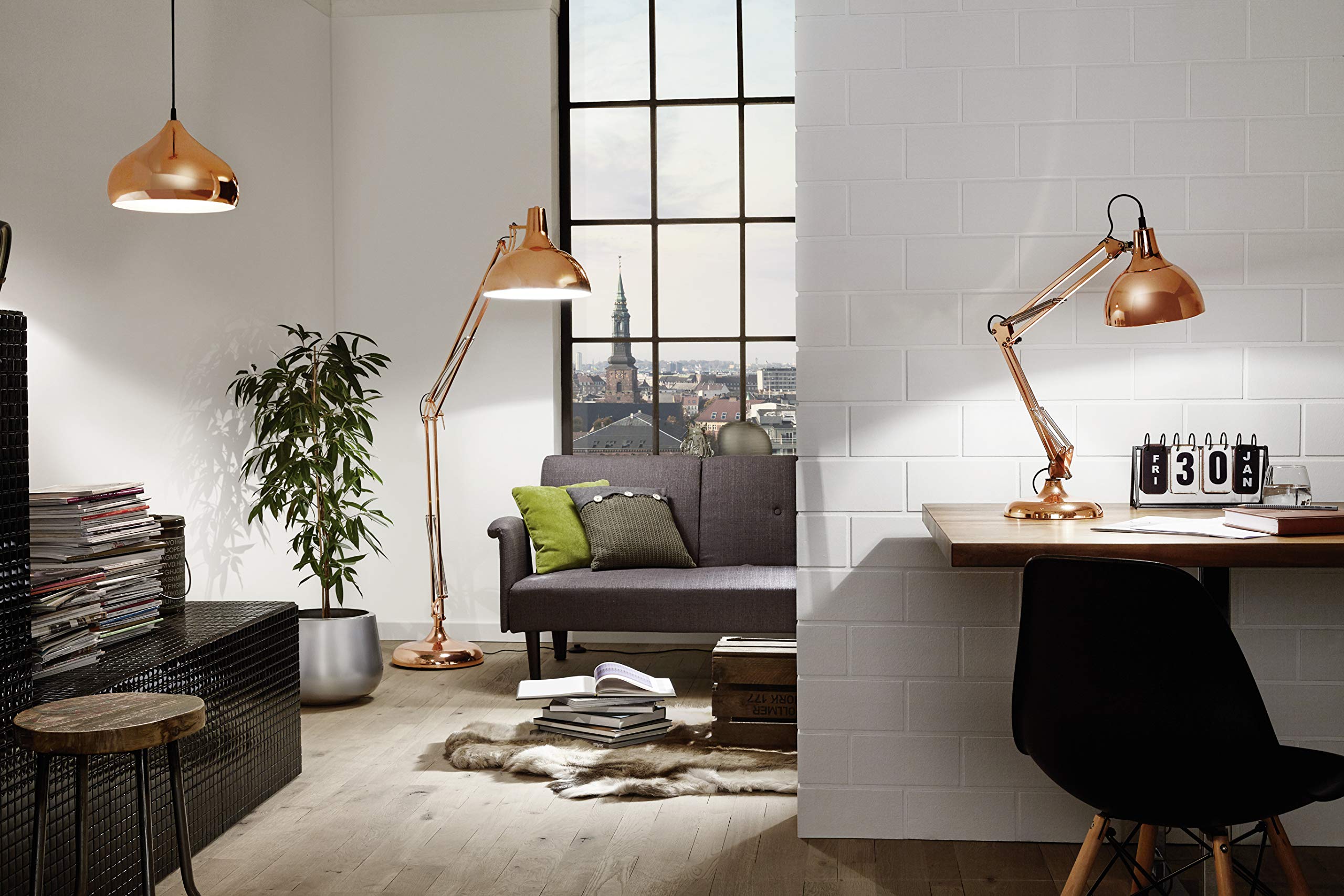 Eglo Borgillio Table lamp, 1-Flame Vintage Desk lamp in Industrial Design, Bedside lamp Made of Steel, Colour: Copper, Socket: E27, incl. Switch