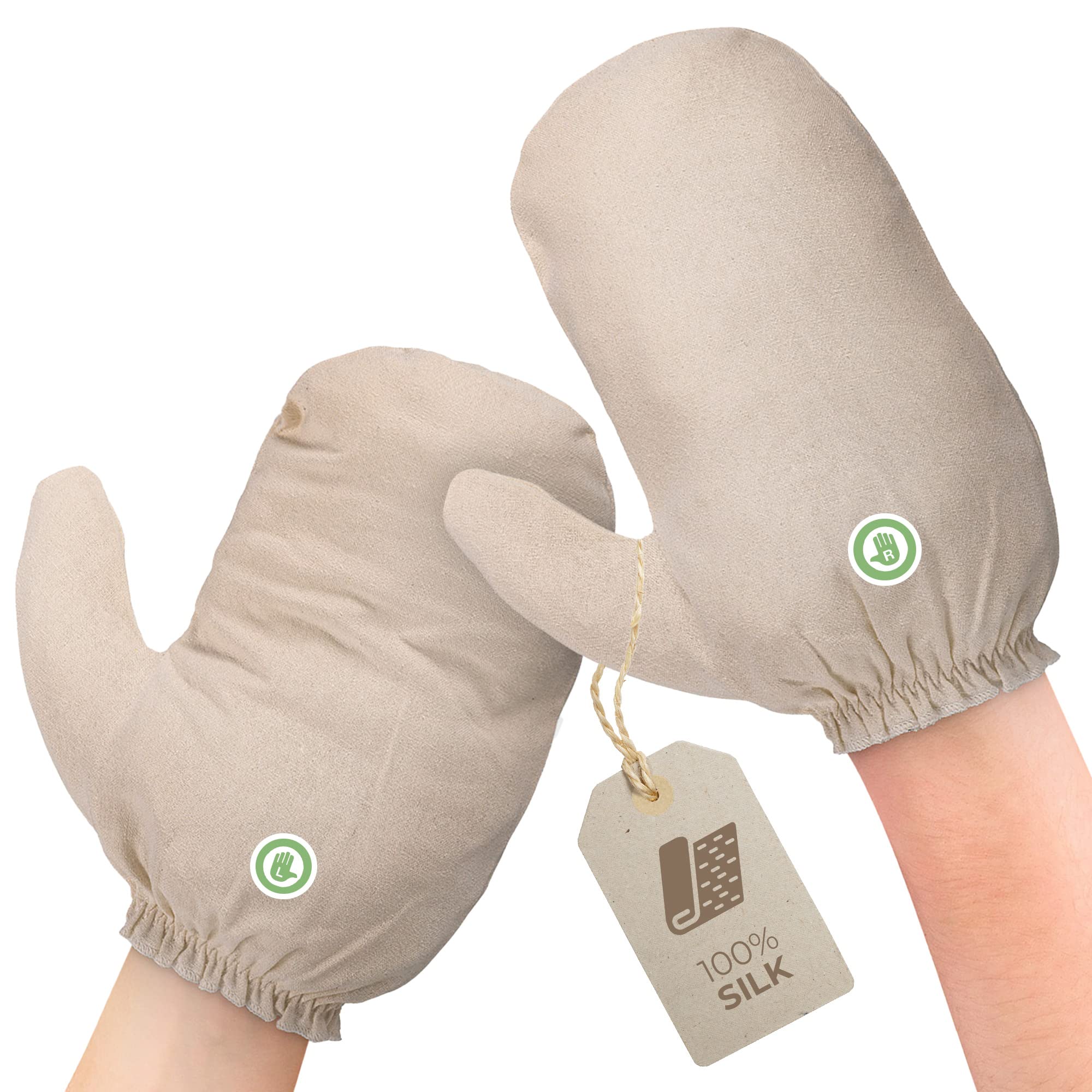 MASSAGE-EXPERT Garshana silk gloves made of raw silk [1 pair]. For peeling, Ayurveda, dry massage & cellulite. Large