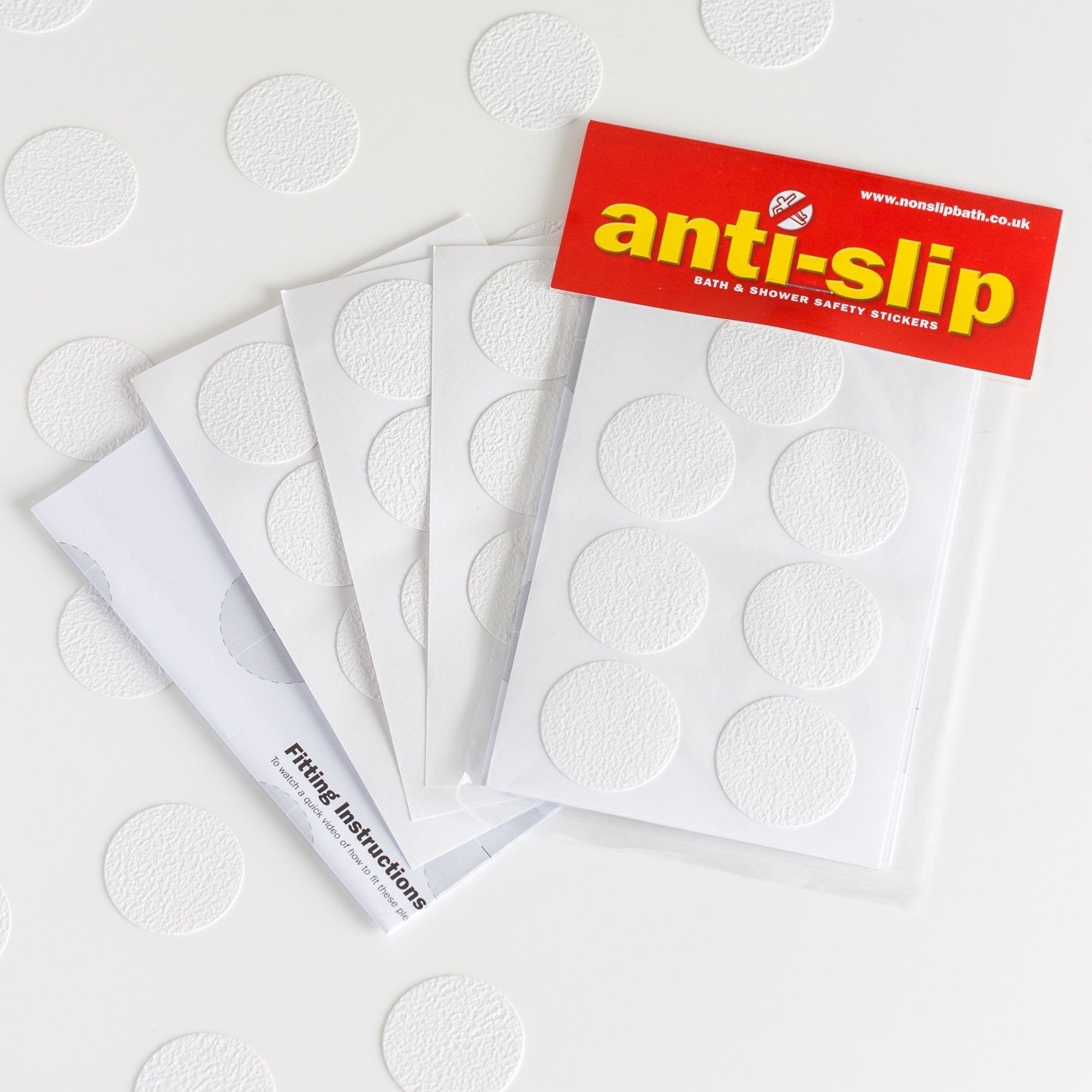bath & Shower Stickers + fitting template (UK, Original brand) ? 28 WHITE lightly textured self-adhesive anti-slip stickers ? for baths, showers or