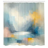 ABAKUHAUS Modern Shower Curtain, Contemporary Print Strokes, Cloth Fabric Bathroom Decor Set with Hooks, 175 x 200 cm, Light Blue Mustard Pink
