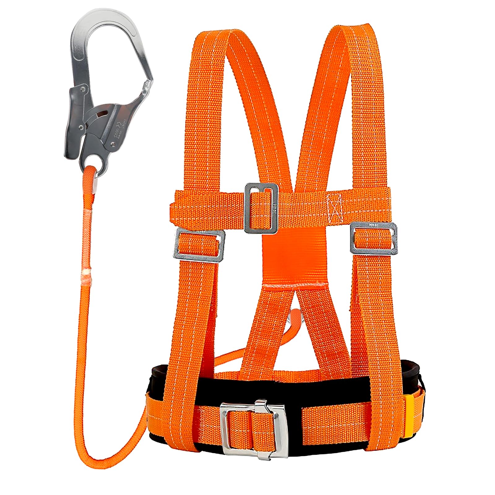 Safety Harness Kits with Lanyard, Full Body Safety Fall Arrest Protection Harness, Adjustable Waist Belt with Thickened Belly Support, Load-Bearing