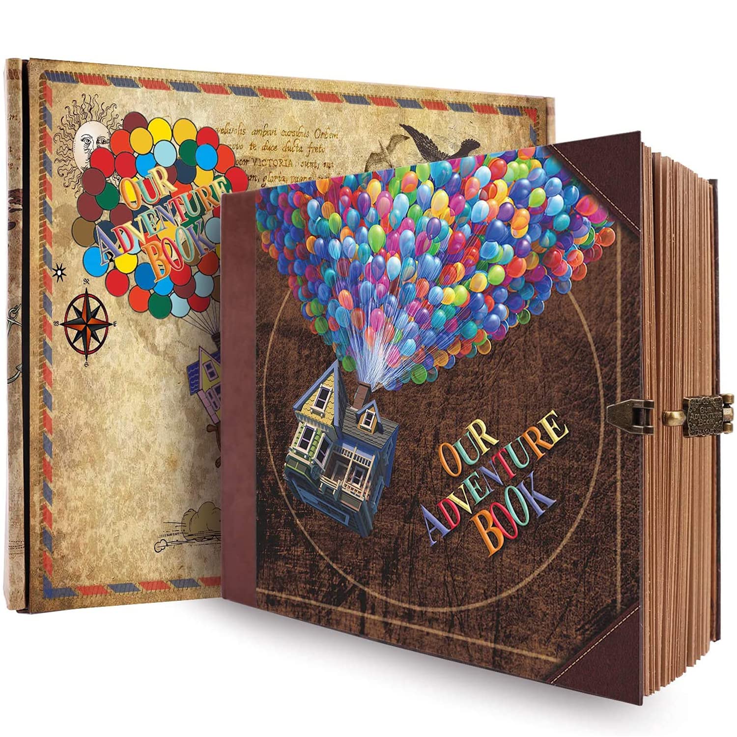 Our Adventure Book Scrapbook Photo Album, 146 Pages 8.9 * 7.7 Inch Retro Style Embossed Letter Cover Travel Journal Scrap Book Kit For Couples,Memory
