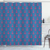 ABAKUHAUS Anchor Shower Curtain, Pink on Blue Polka Dotted Background Retro Nautical Pattern Print, Cloth Fabric Bathroom Decor Set with Hooks, 175 x