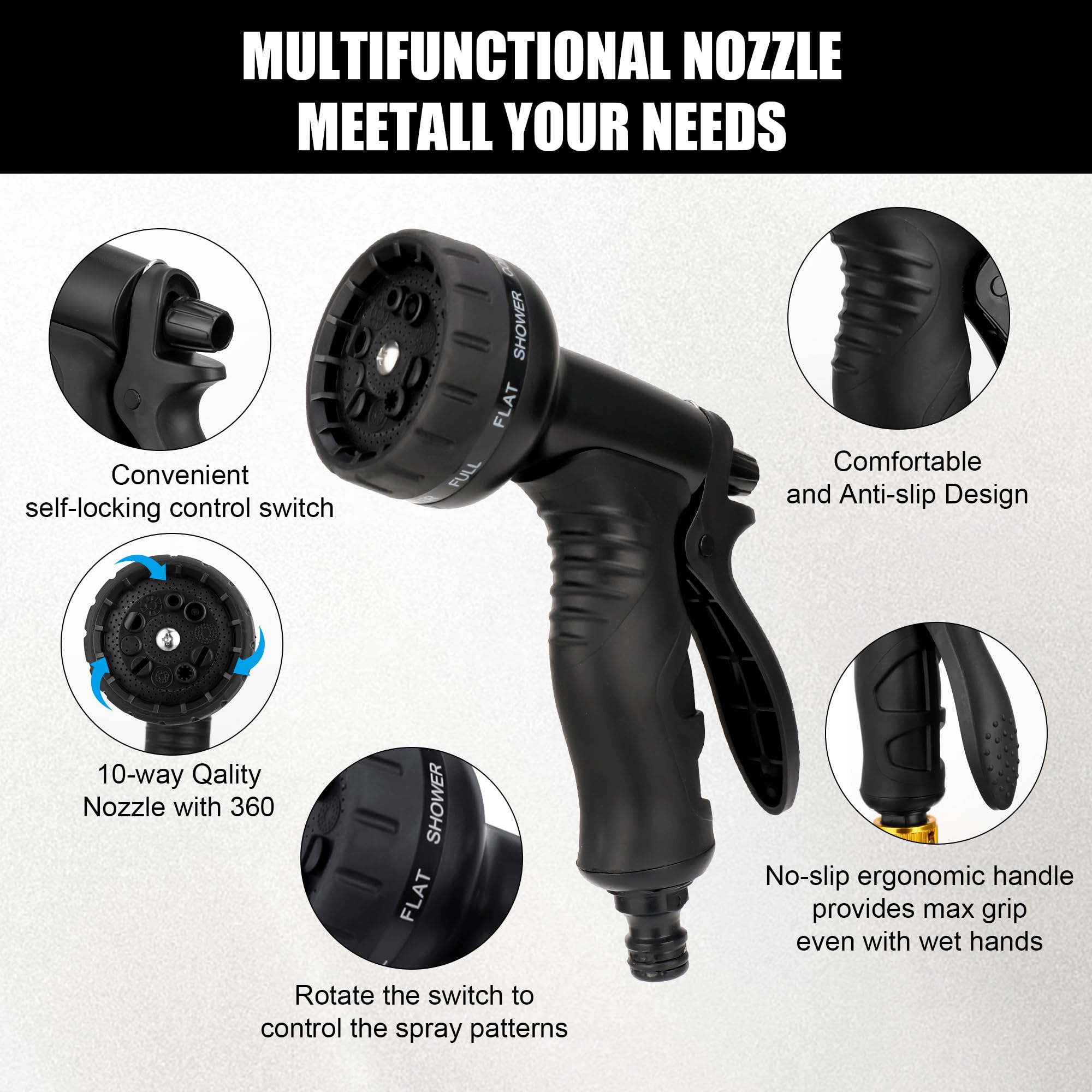 Garden Hose 150FT Flexible Garden Hose Expandable Garden Hose with 10 Function Spray Pattern Nozzles -with 1/2 and 3/4 Brass Fittings Expandable and