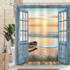 Dazzlewall Ocean Beach Shower Curtain, Vintage Wooden Door Sunrise Sunset Coastal Scene Bathroom Curtain Waterproof 180x180cm, Mildew & Mould