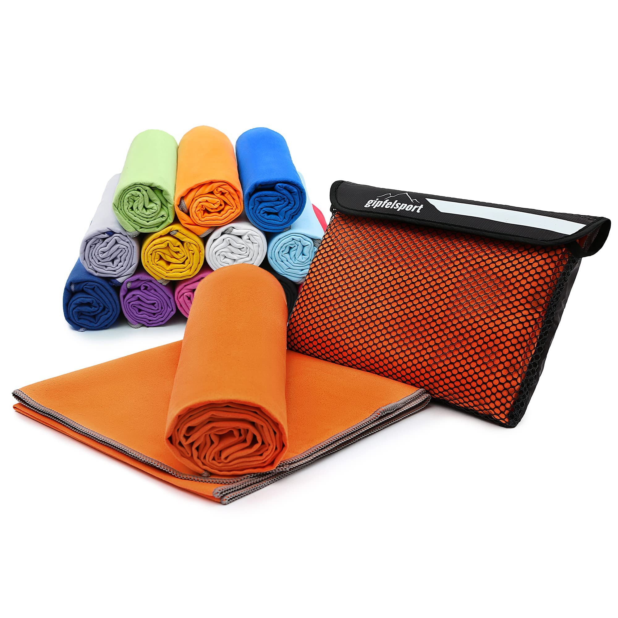 gipfelsport Microfibre towel | Microfibre bath towel, travel towel, beach towel | Quick-drying, ultra-light, space-saving | Orange | L(140x70cm)