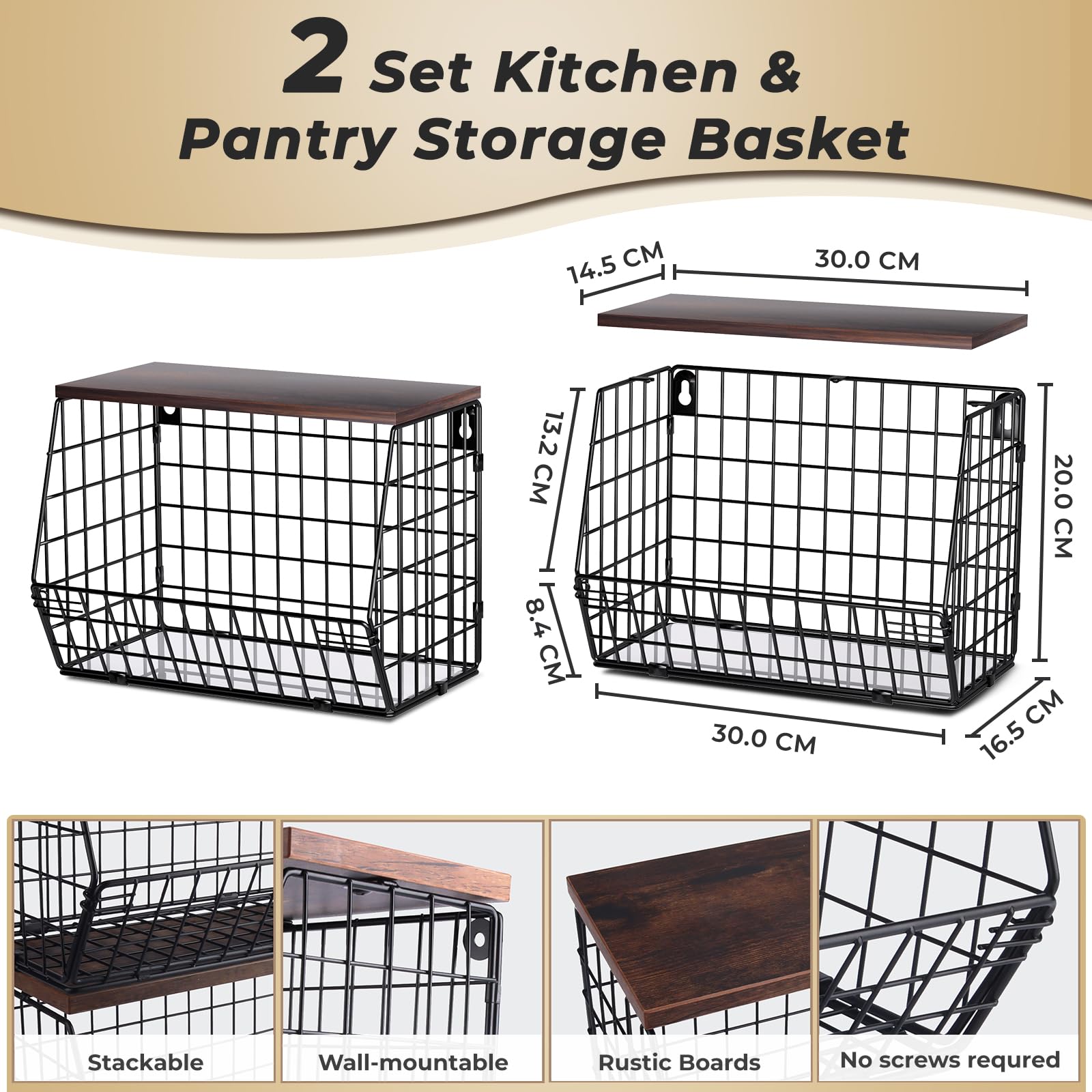 Mefirt Fruit Bowl, Fruit Baskets for Kitchens, Hanging Rack with Banana Hanger can as Kitchen Storage, Vegetable Rack Wall & Stackable Storage Baskets
