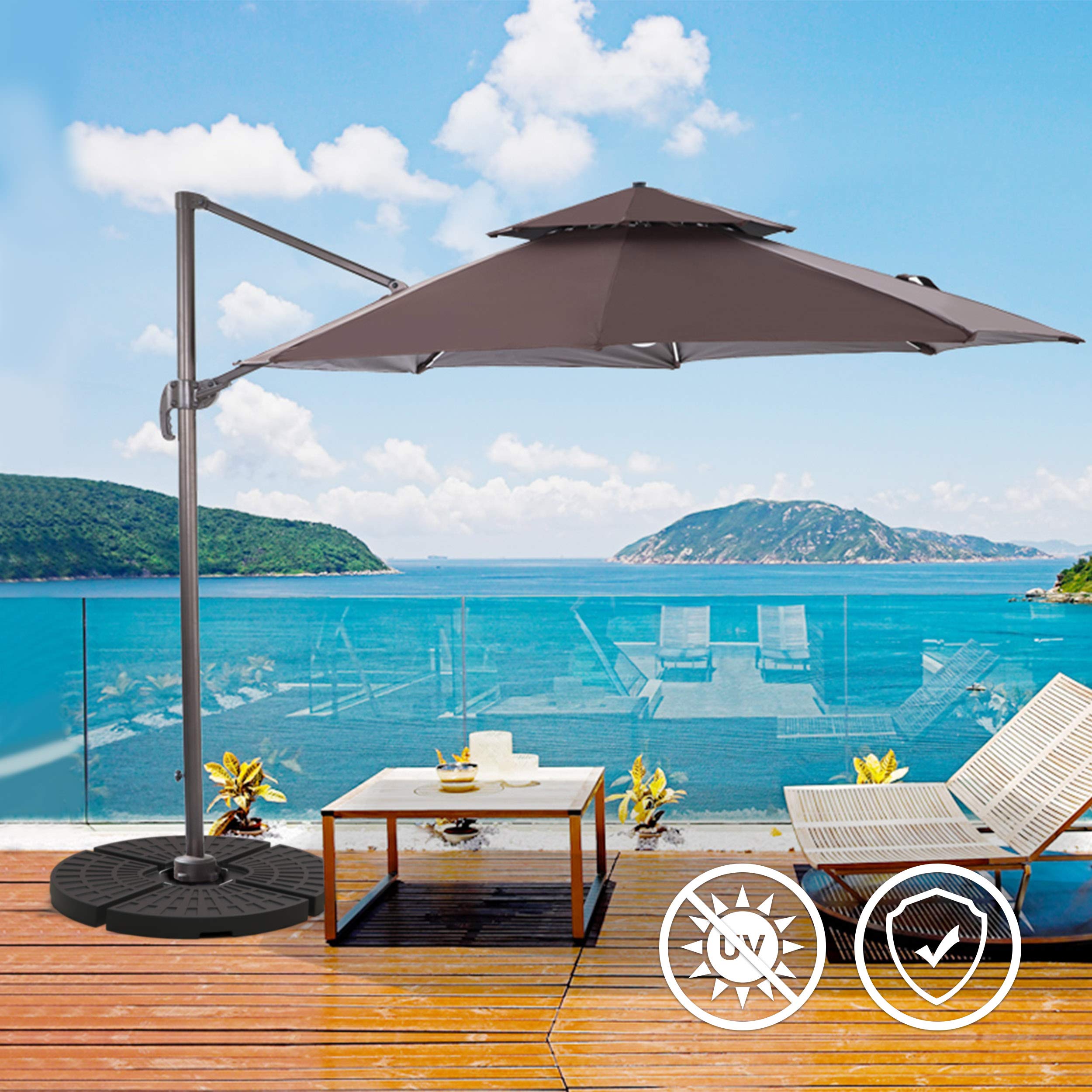 VOUNOT? Parasol Base Weights, Set of 4 Umbrella Base Stand for Cantilever and Banana Parasol, Sand or Water Filled, 52 L / 100 kg,Round