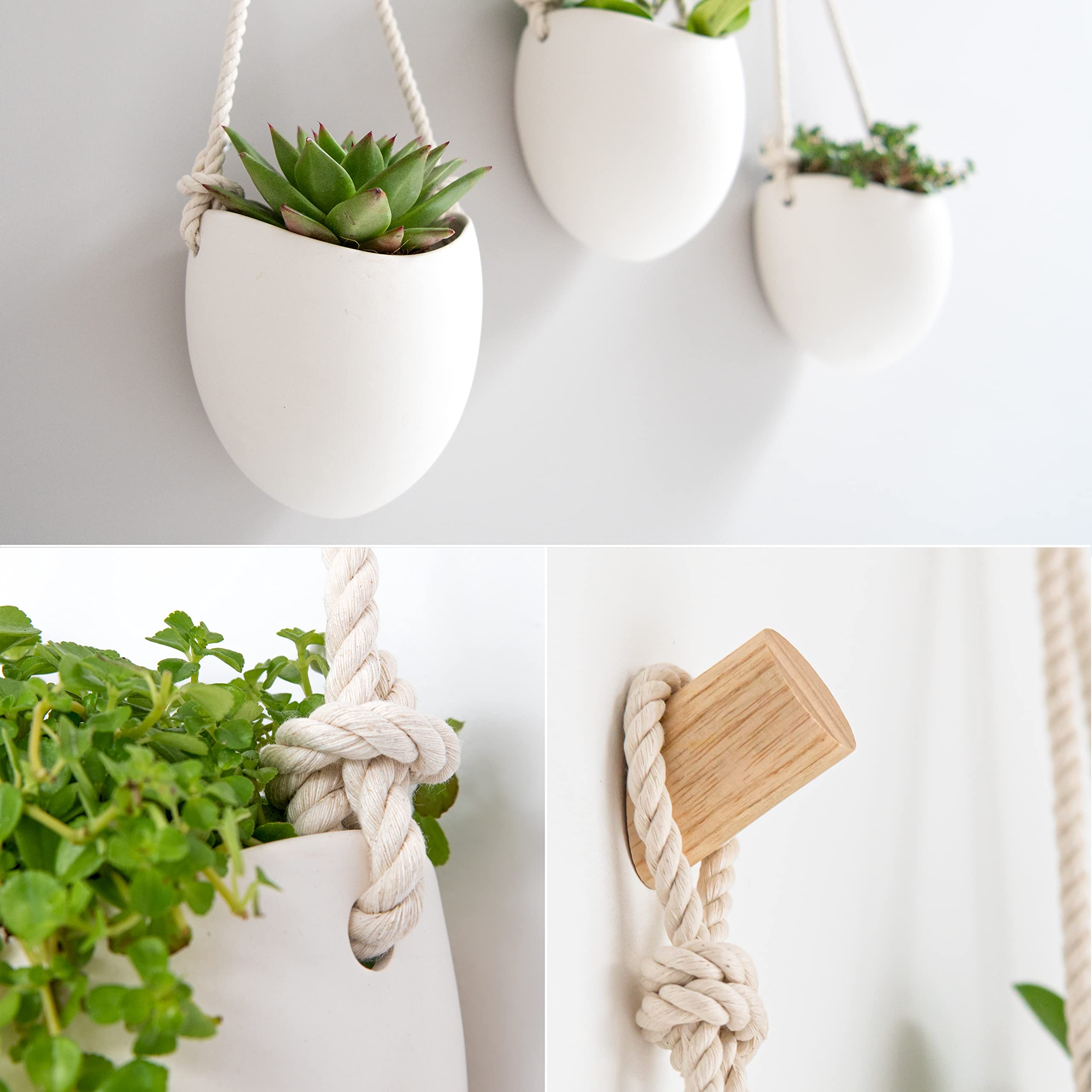 Kazai.? | Porcelain Wall Vases | 3 Piece Set | Including Wooden Hooks | Matte White
