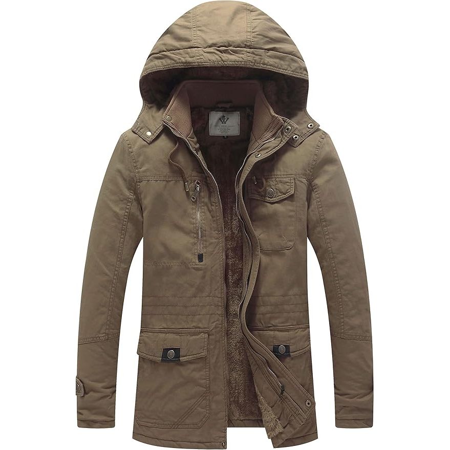 Men's Thickened Fleece Parka Jacket With Removable Hood Size S Insulated