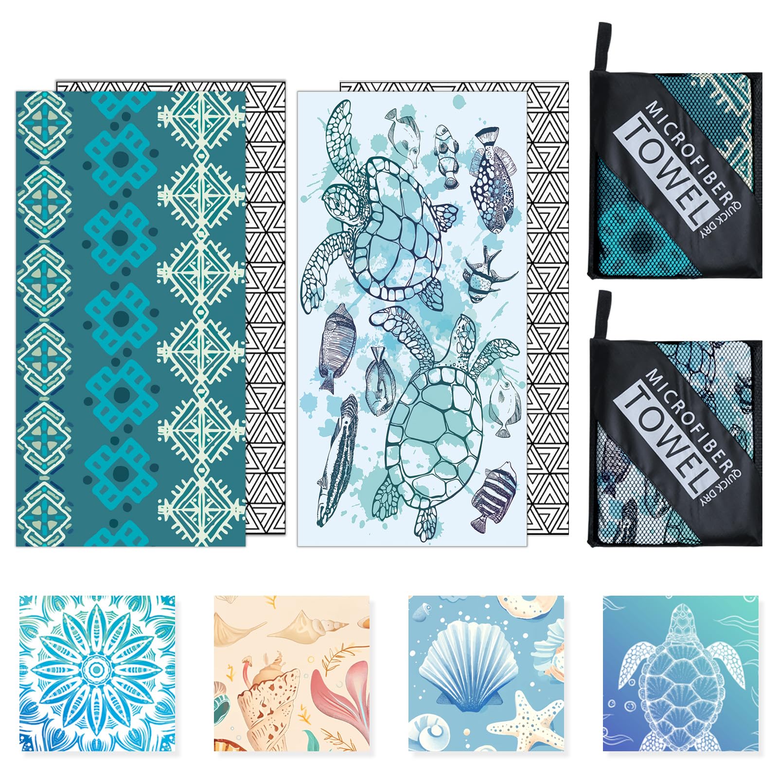 Microfibre Beach Towels for Adults - 2 Pack 180x100cm Lightweight Beach Towel Extra Large, Sand Free & Quick Dry Beach Towel Extra Large for Travel,