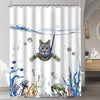 Lerores Shower Curtain 240 x 200 cm, Cat Swimming Anti-Mould Textile, Weighted Hem, Water-Repellent, Washable Polyester Fabric Bath Curtains 16 with