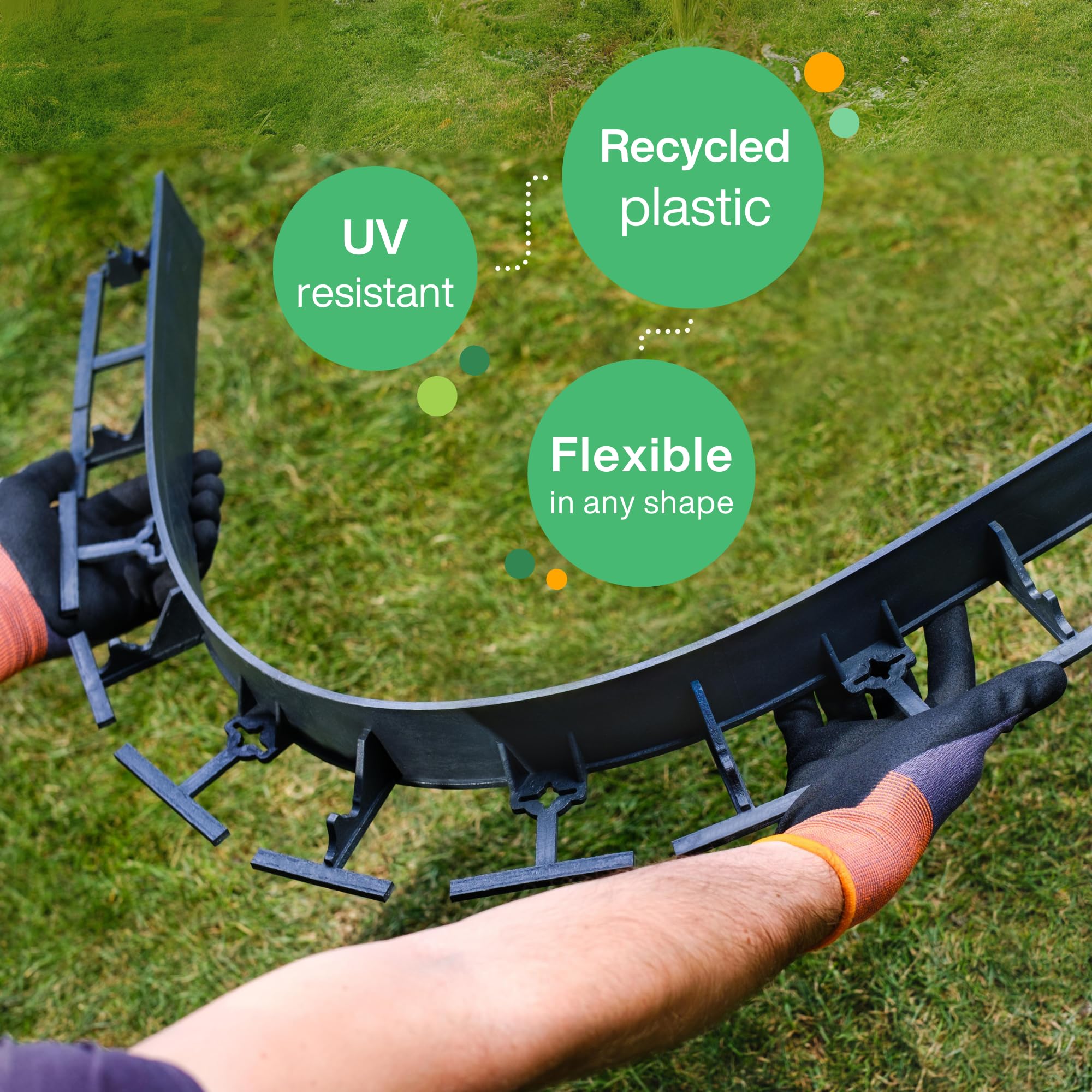 Flexible Lawn Edging 12 m - Invisible Plastic Garden Edge with 50 Securing Pegs - Easy to Use, Weather Resistant - Grass, Flowerbed & Path Border