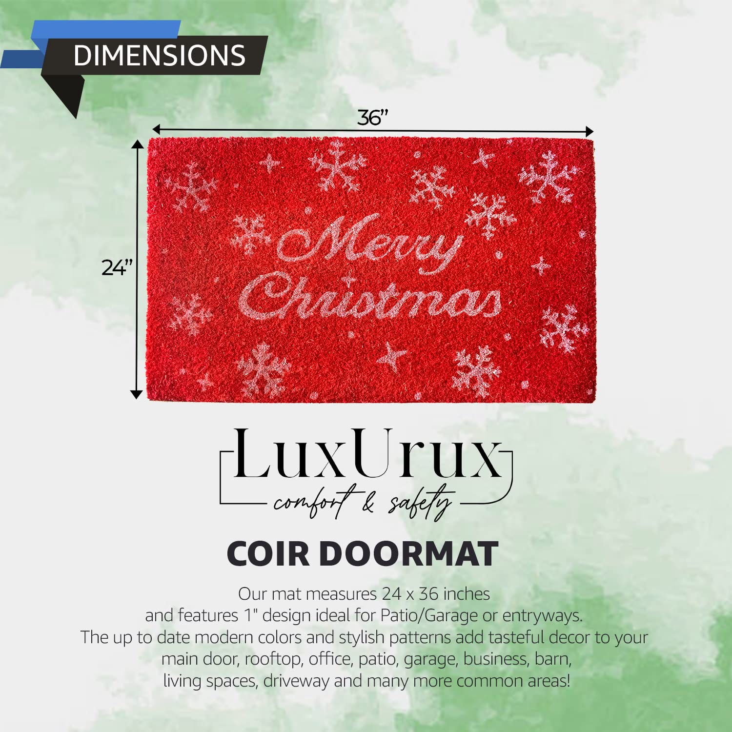 LuxUrux Welcome Mats Outdoor Coco Coir Doormat, with Heavy-Duty PVC Backing - Natural - Perfect Color/Sizing for Outdoor/Indoor uses. (60 x 90 cm)